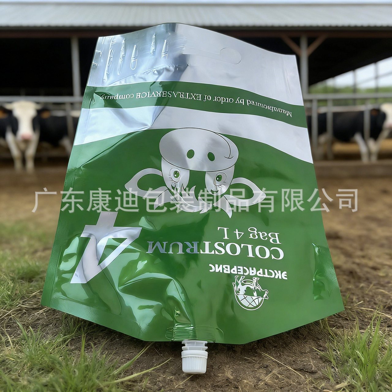 4L Calf Colostrum Spout Pouch | Milky White PE Lamination, 1–8 Color Print, Guide Tube & Outer Frame