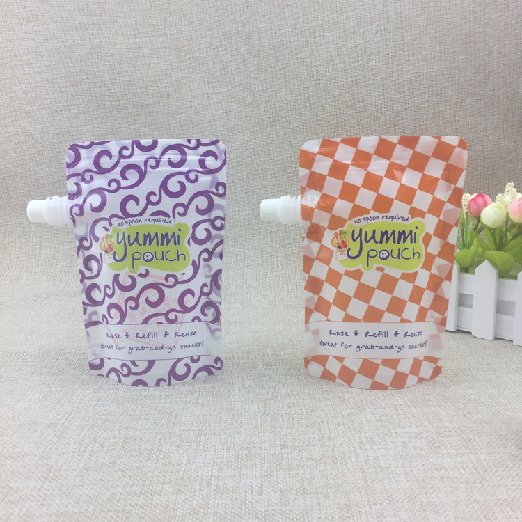 带吸嘴四边封液体包装袋160ml-300ml儿童果泥果汁定制